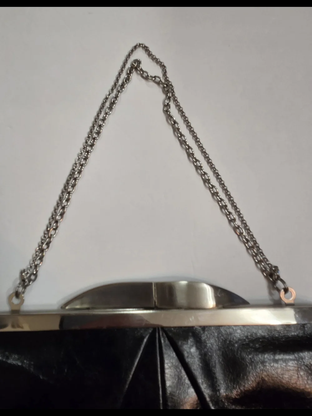 HOBO Black Leather Frame Clutch with Silver-Tone Chain